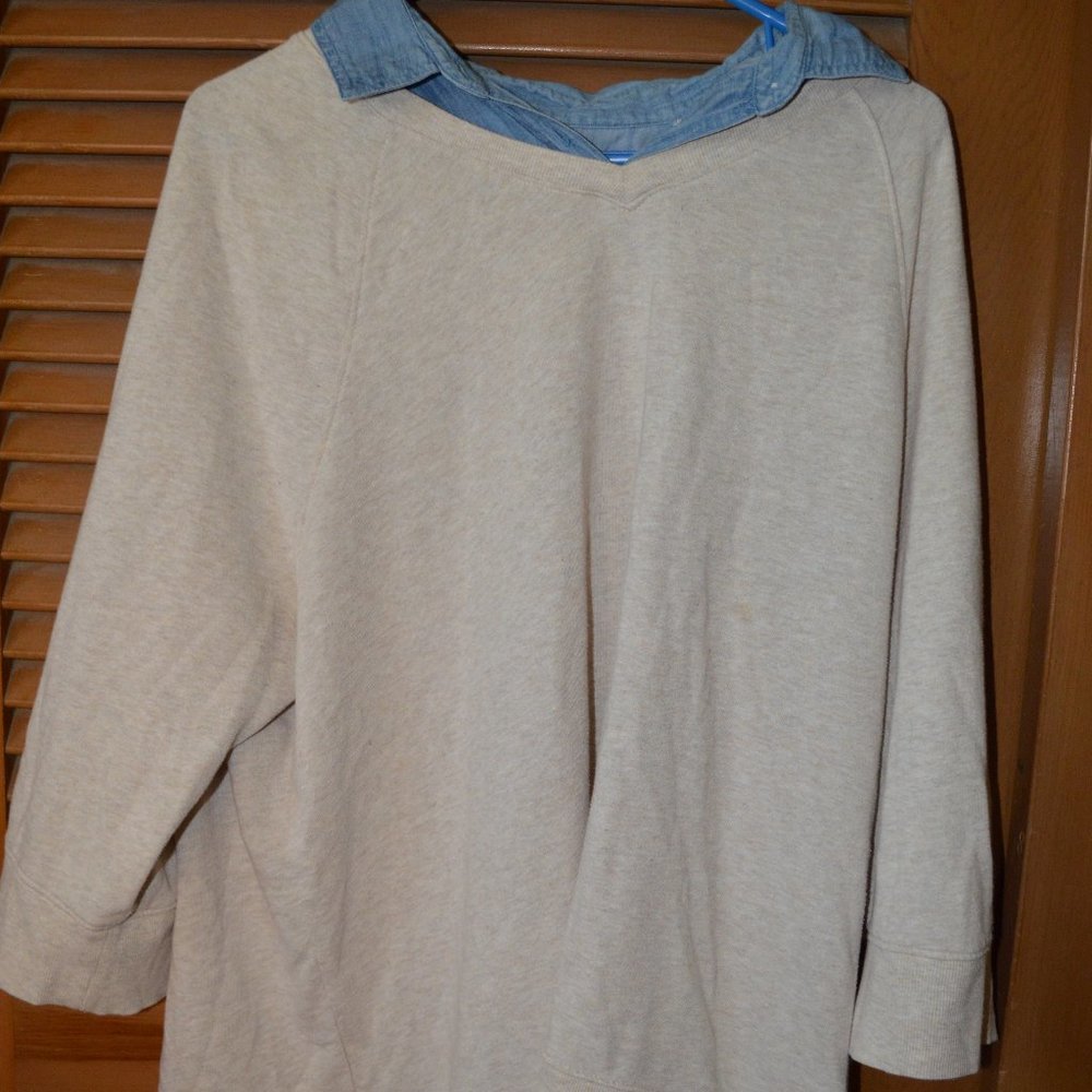 1X Tan Sweater with Denim Accents
